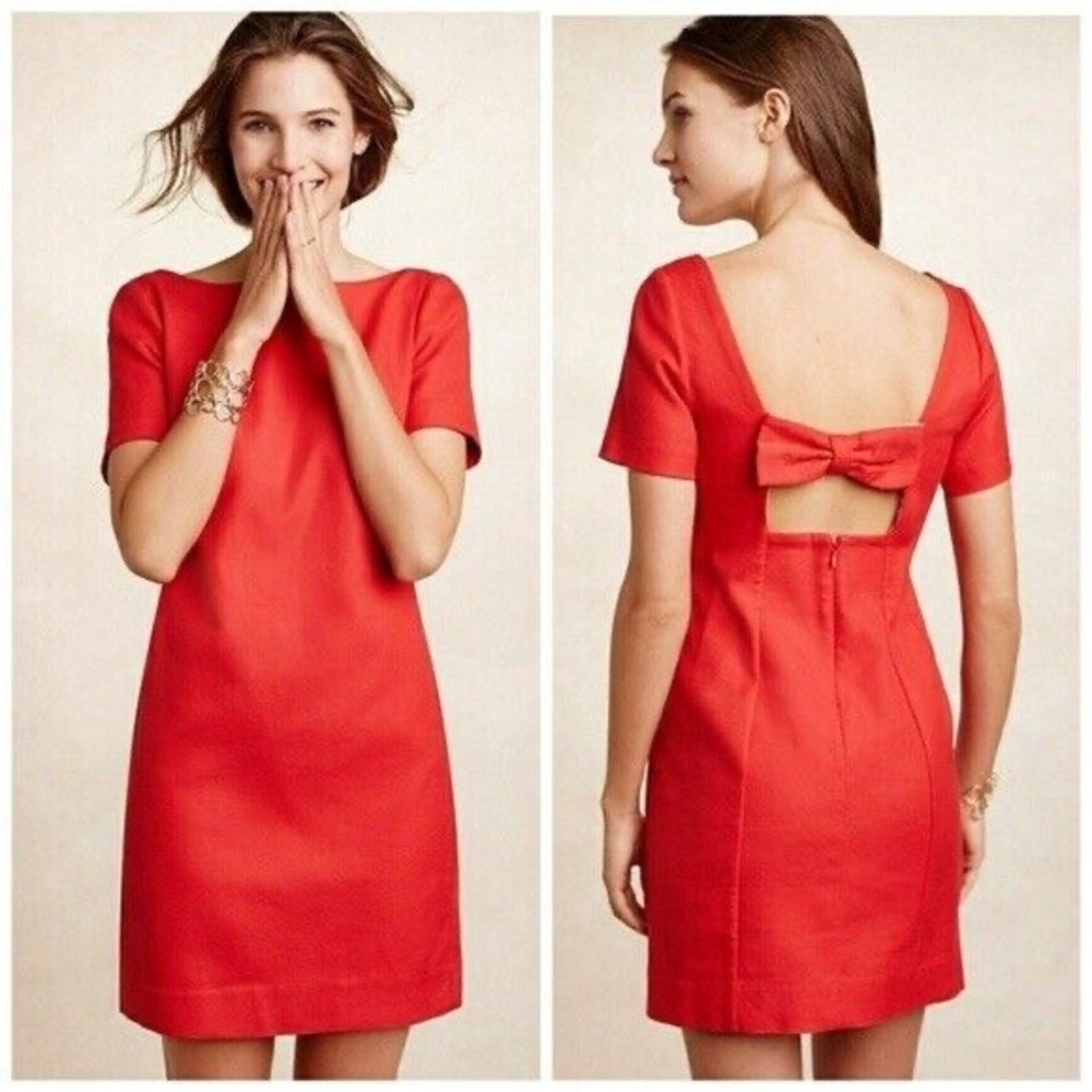 NEW ANTHROPOLOGIE Maeve Red Bow Back Short Sleeve Cotton Shift Dress 4